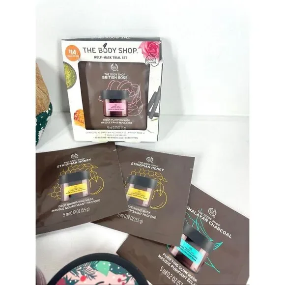 The Body Shop Mask Minis Lot 14pc Festive Berry Body Butter Scrub Xmas Bag NEW